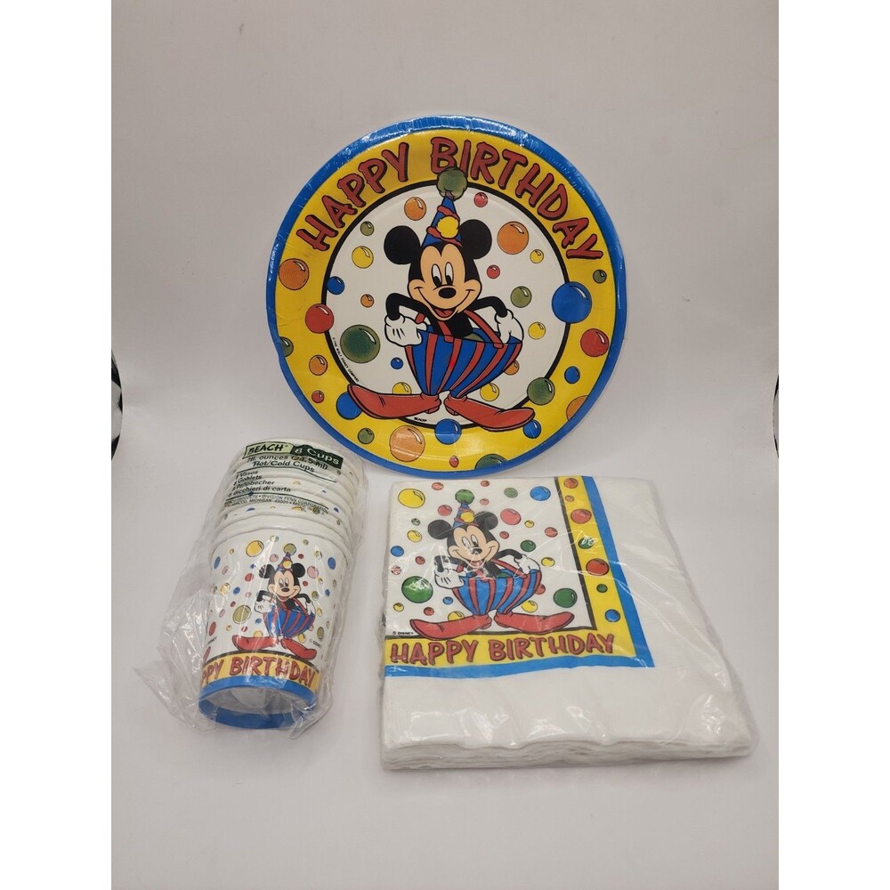 VTG Mickey Mouse Disney Birthday Party Paper Plates Napkins Cups Circus SEALED